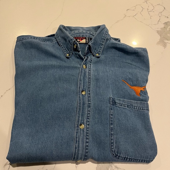 Texas Longhorns Denim Shirt Men’s Lrg Graphic Sports Button Down VTG Y2K 90’s - Picture 13 of 13